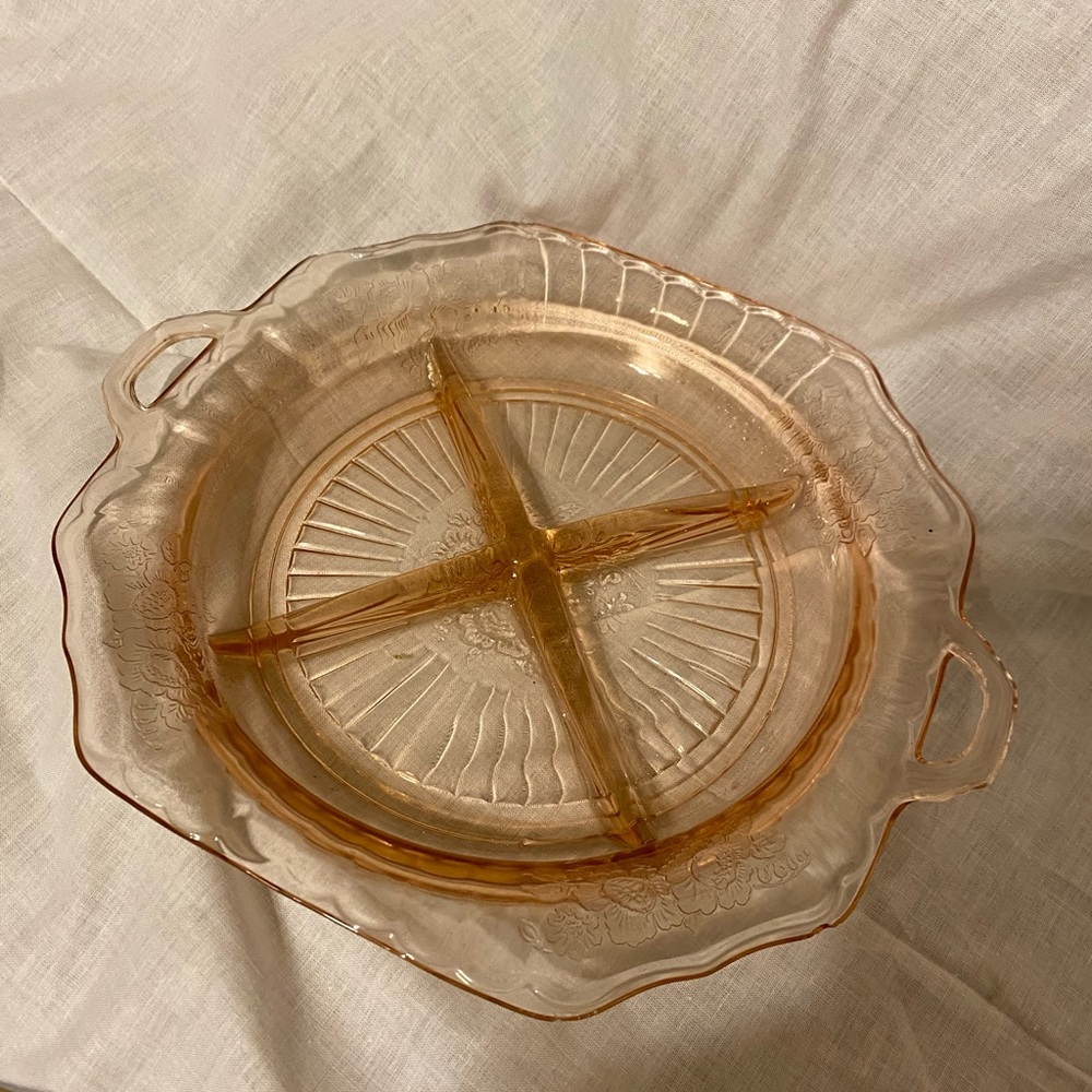 Vintage Depression pink Glass Divided dish